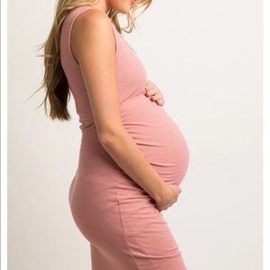 PinkBlush Pink Sleeveless Ribbed Fitted Maternity Dress